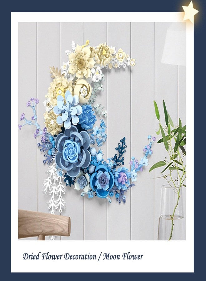 TNDCKP Blue Flowers Moon Building Blocks Set 934 Pcs, Dried Flower Botanicals Collection, Creative Floral Building for Wall Decor, Compatible with Lego Flowers, Artistic Gift with Ages 6+ - Image 4